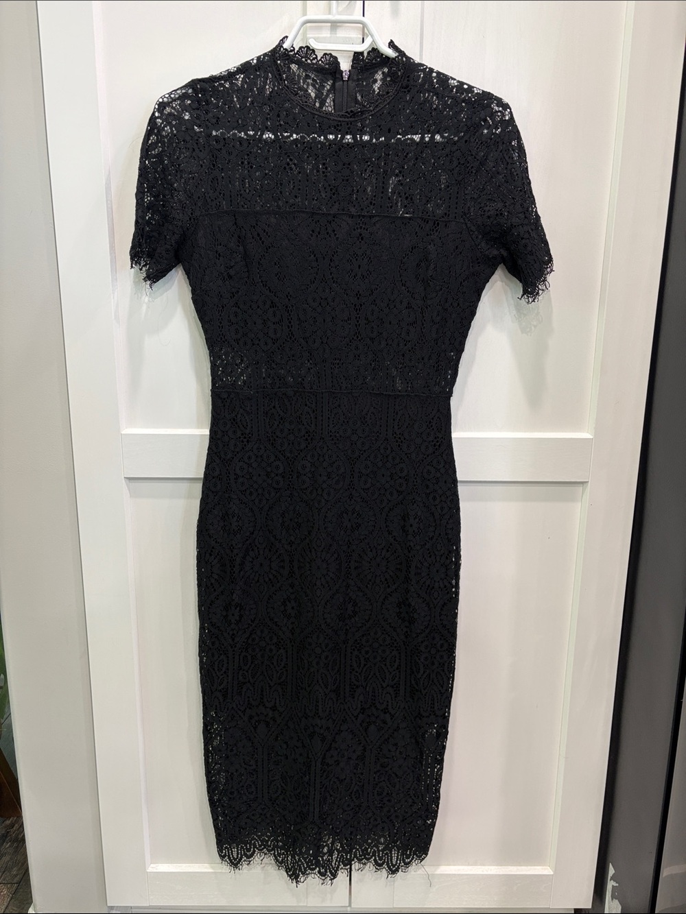 Just Me Black Lace Midi Dress with Short Sleeves